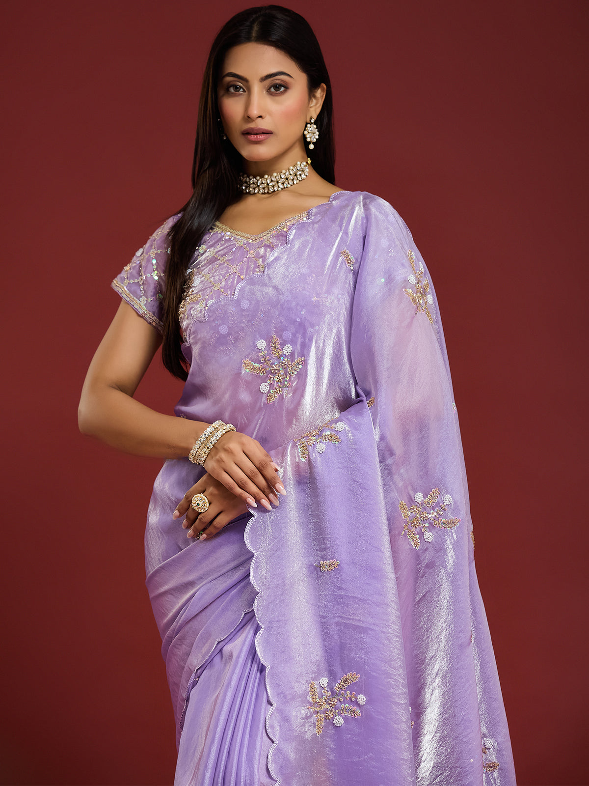 Women's Fendy Satin Saree With Unstitched Blouse Piece