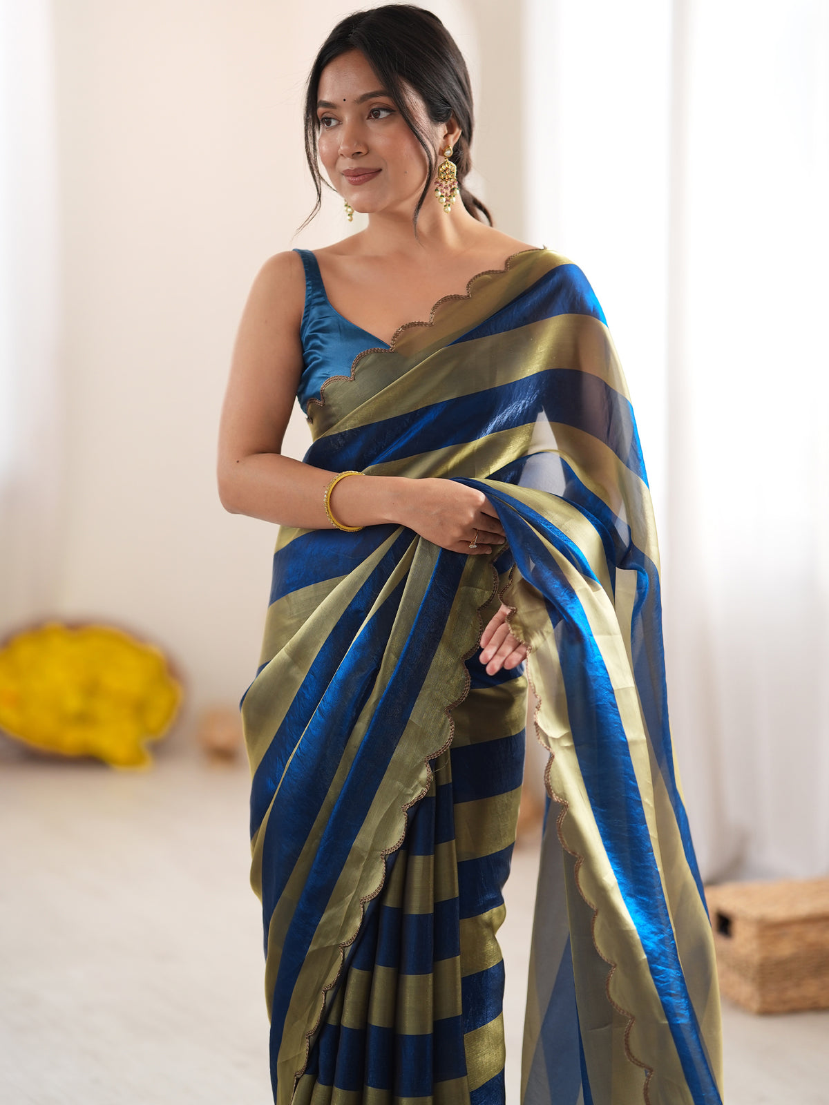 Women's Satin Saree With Unstitched Blouse Piece