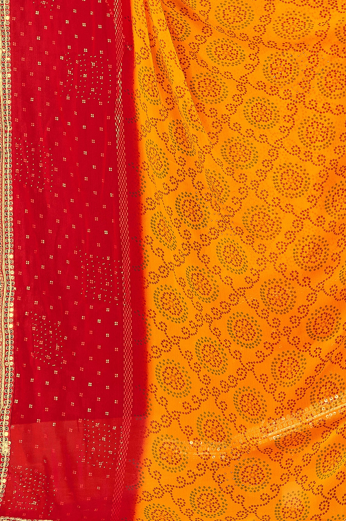 Women's Georgette Bandhani Saree With Unstitched Blouse Piece