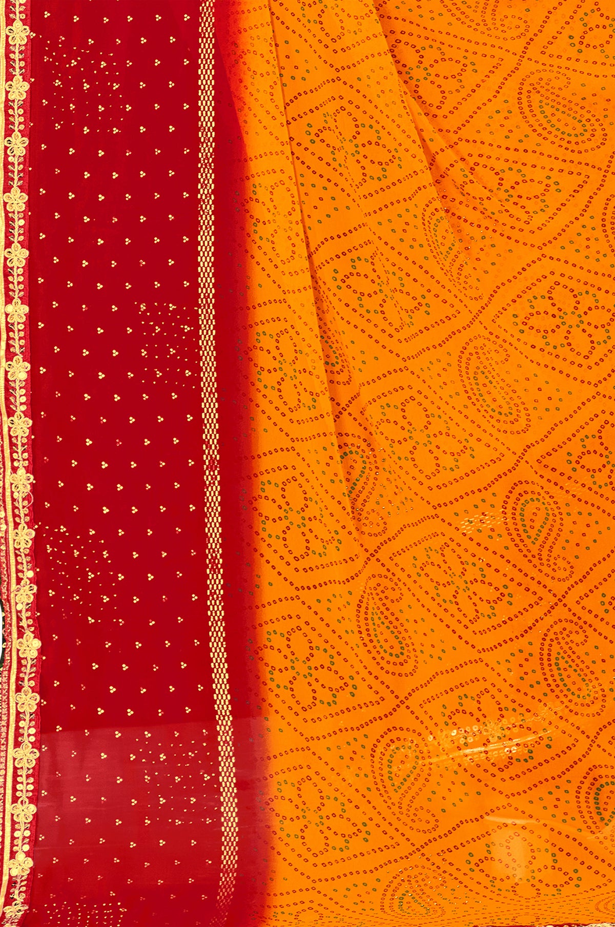 Women's Georgette Bandhani Saree With Unstitched Blouse Piece
