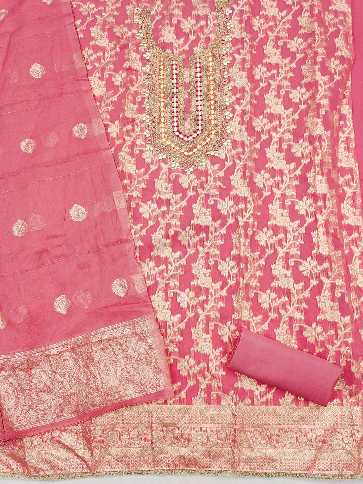 Women's Jacquard Unstitched Dress Material With Sequence Work