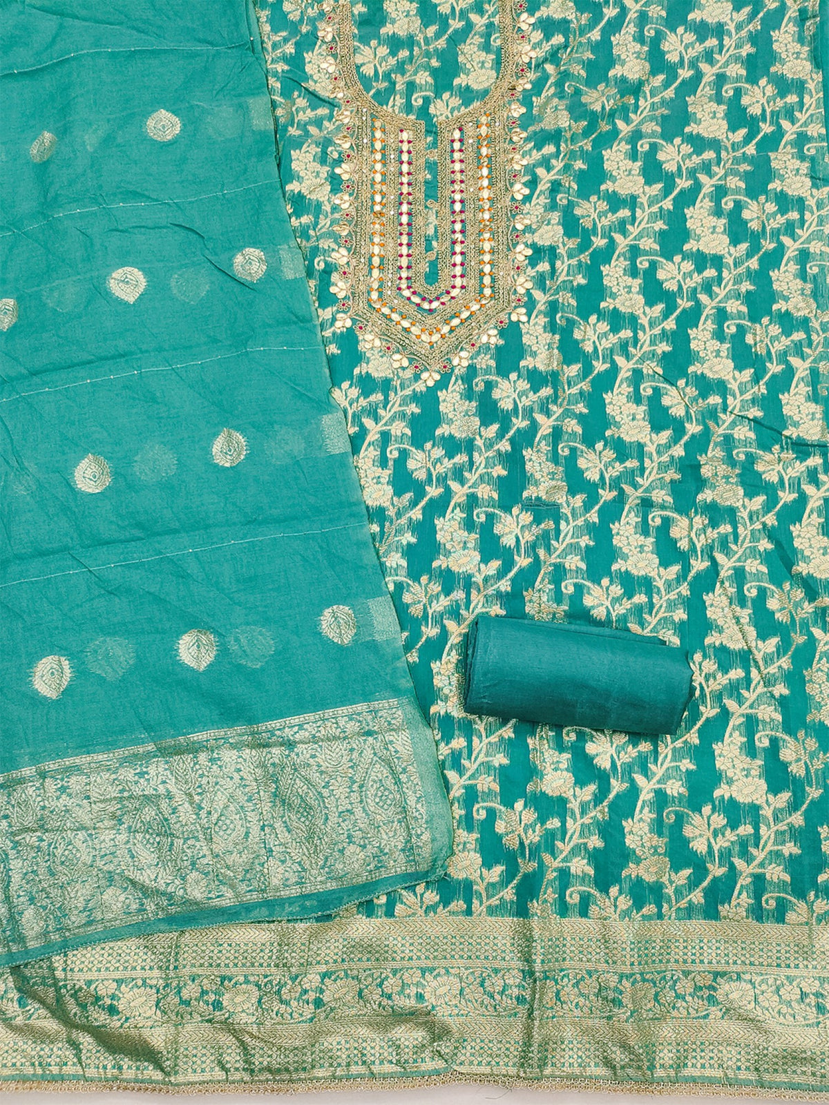 Women's Jacquard Unstitched Dress Material With Sequence Work