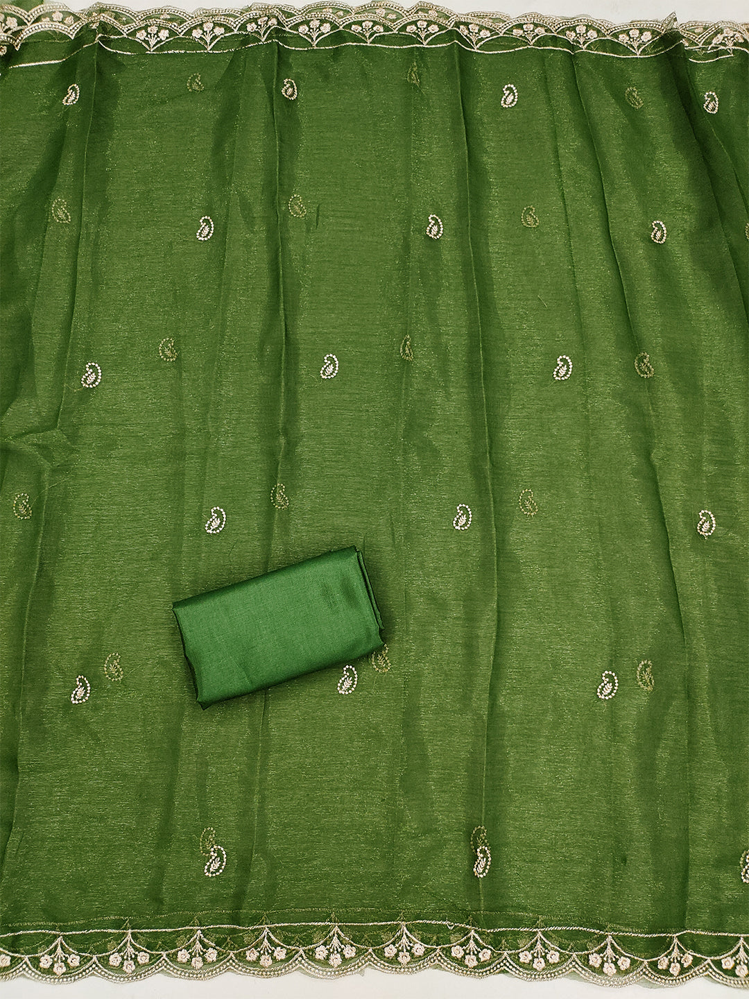Women's Shimmer Silk Unstitched Dress Material With Embroidery Work