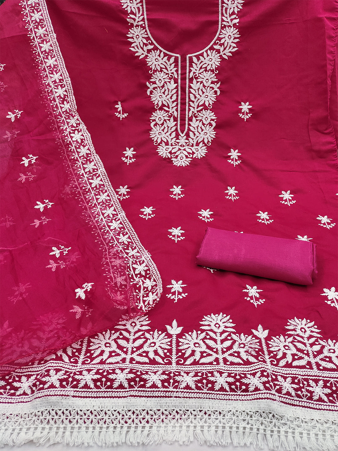 Women's Silk Blend Unstitched Dress Material With Embroidery Work