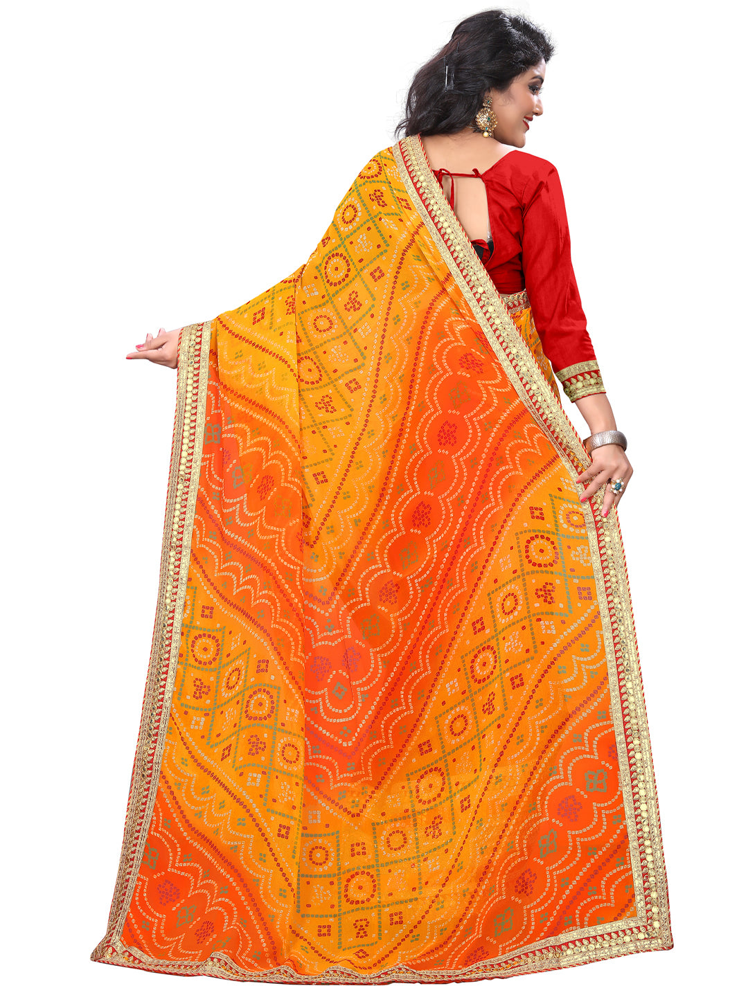 Women's Georgette Bandhani Saree With Unstitched Blouse Piece