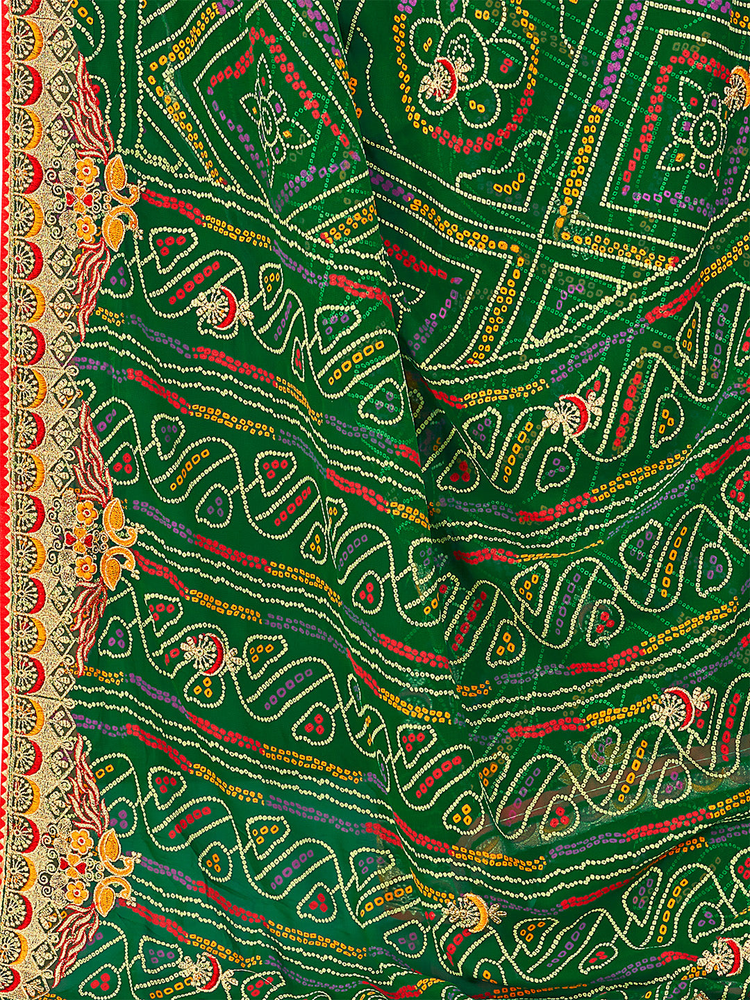 Women's Georgette Bandhani Saree With Unstitched Blouse Piece