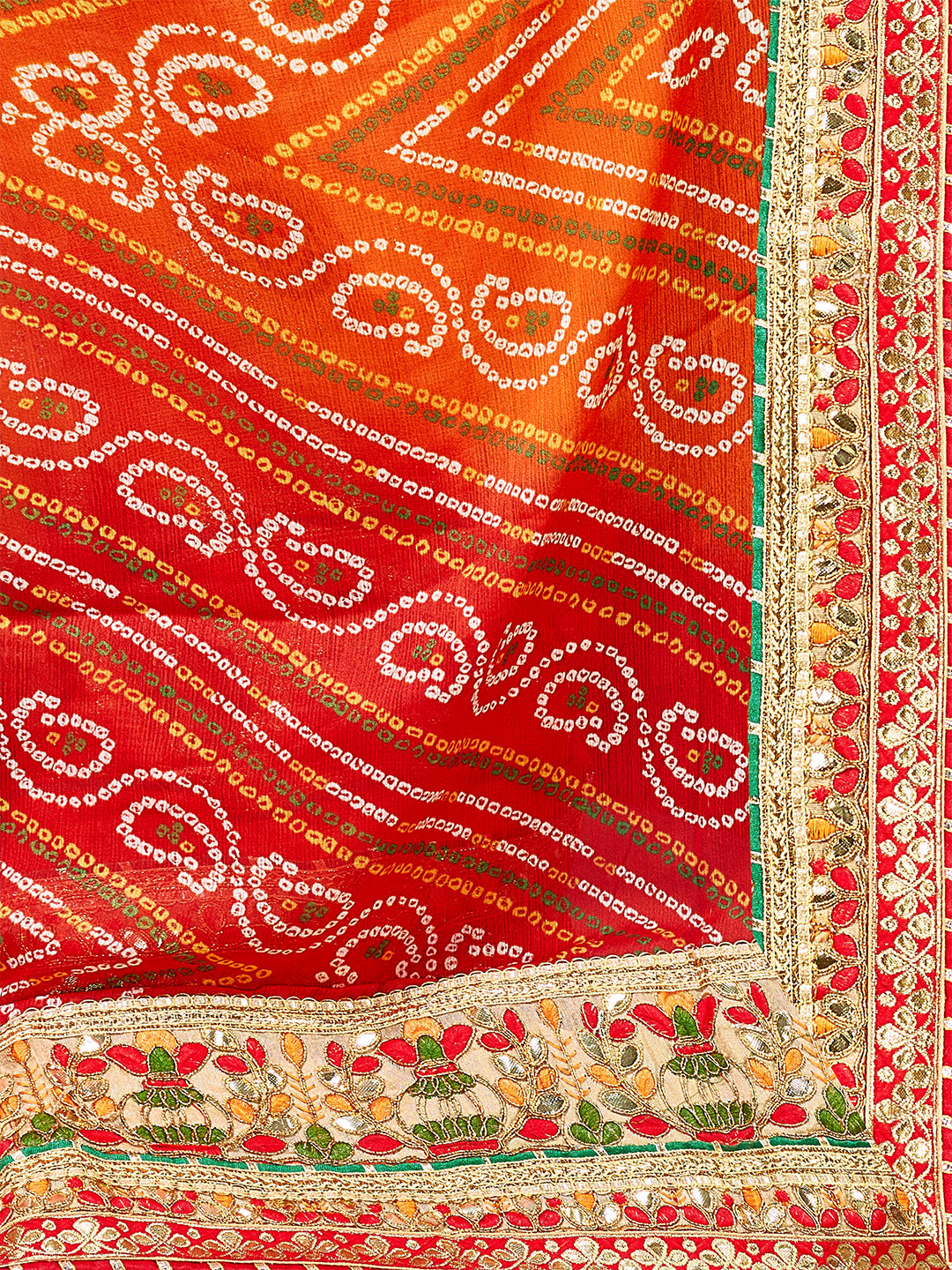 Women's Chiffon Bandhani Saree With Unstitched Blouse Piece