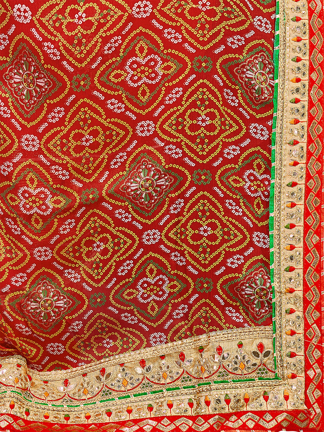 Women's Chiffon Bandhani Saree With Unstitched Blouse Piece