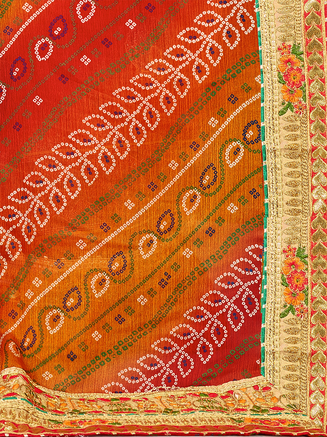 Women's Chiffon Bandhani Saree With Unstitched Blouse Piece