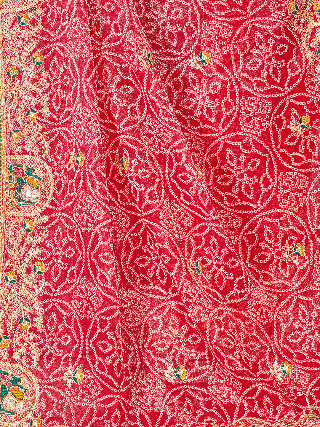 Women's Shimmer Bandhani Saree With Unstitched Blouse Piece