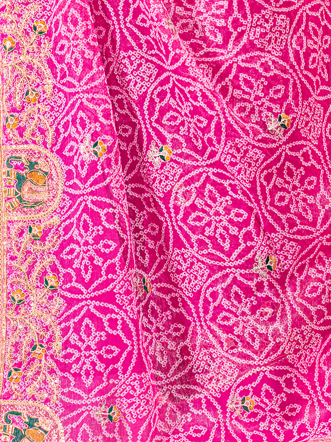 Women's Shimmer Bandhani Saree With Unstitched Blouse Piece