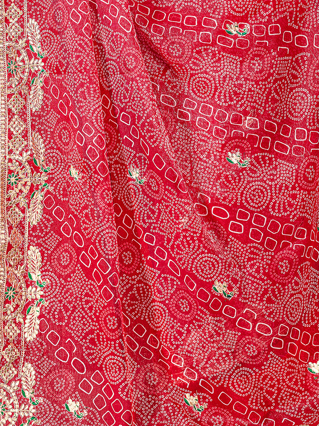 Women's Shimmer Bandhani Saree With Unstitched Blouse Piece