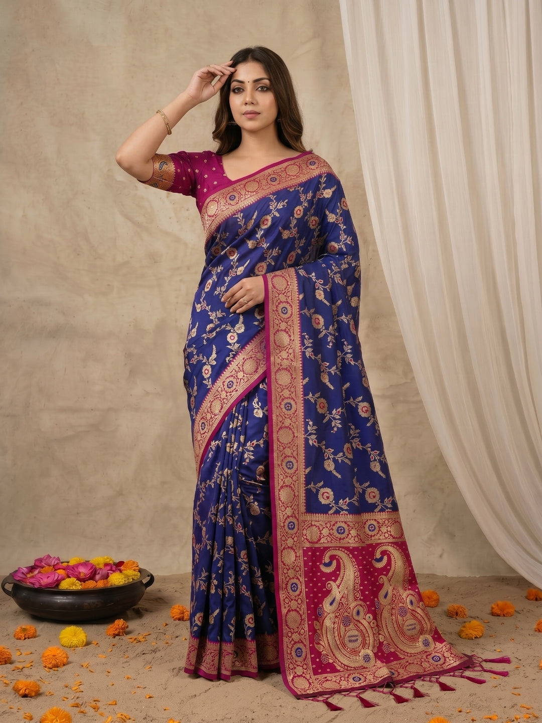 Women's Banarasi Silk Saree With Unstitched Blouse Piece