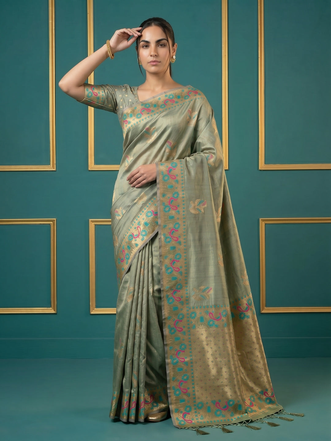 Women's Tissue Saree With Unstitched Blouse Piece