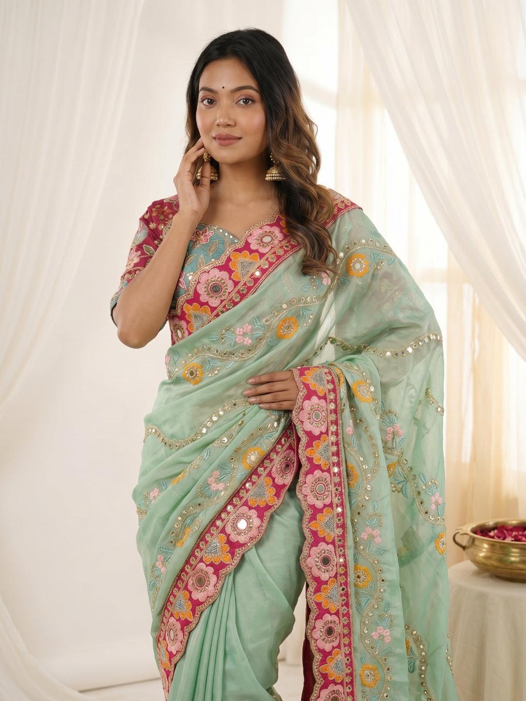 Women's Rangoli Silk Saree With Stitched Blouse Piece