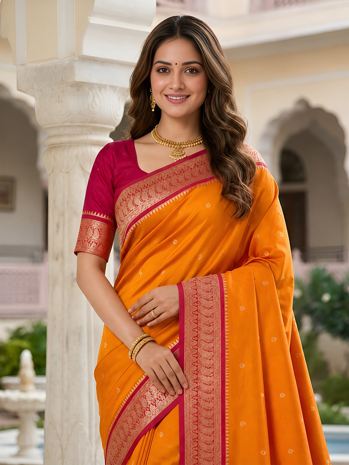 Women's Banarasi Silk Saree With Unstitched Blouse Piece