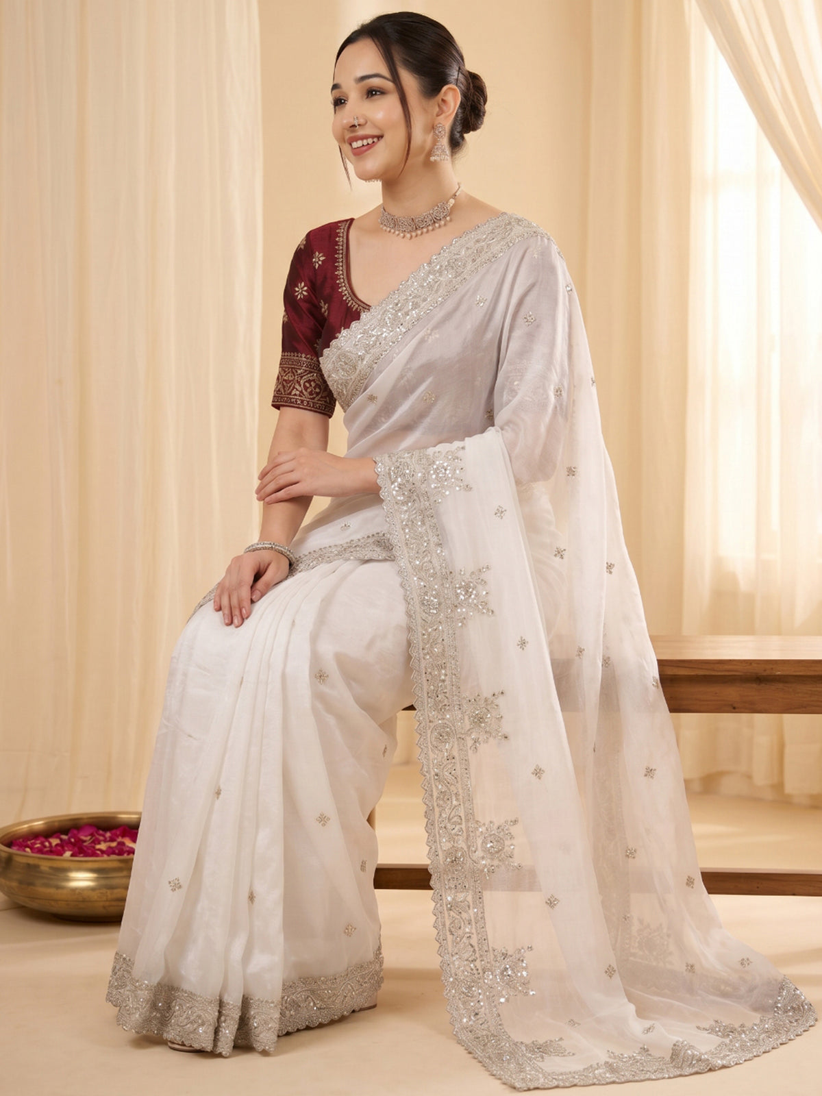 Women's Fendy Satin Saree With Stitched Blouse Piece