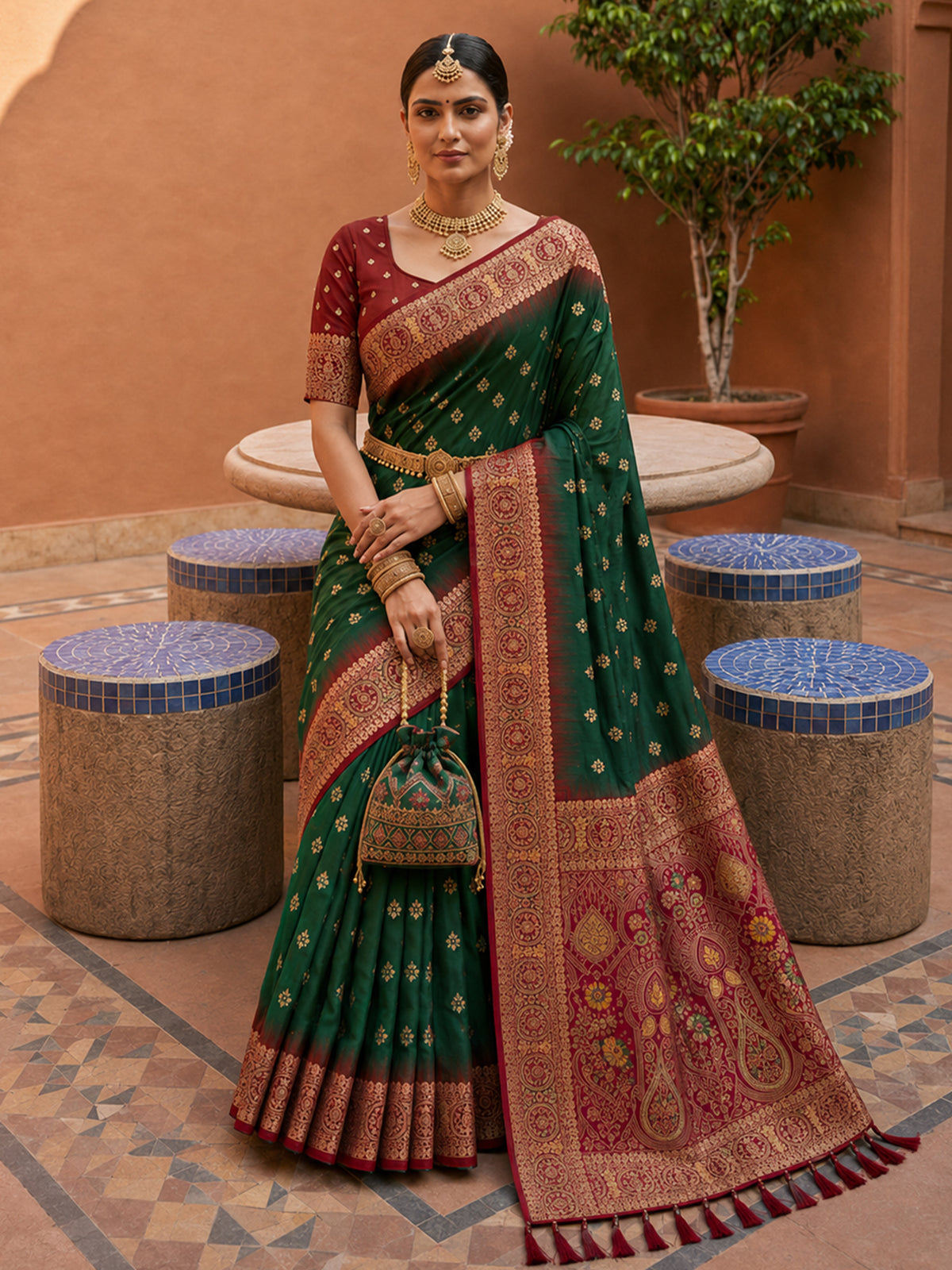 Women's Banarasi Silk Saree With Unstitched Blouse Piece