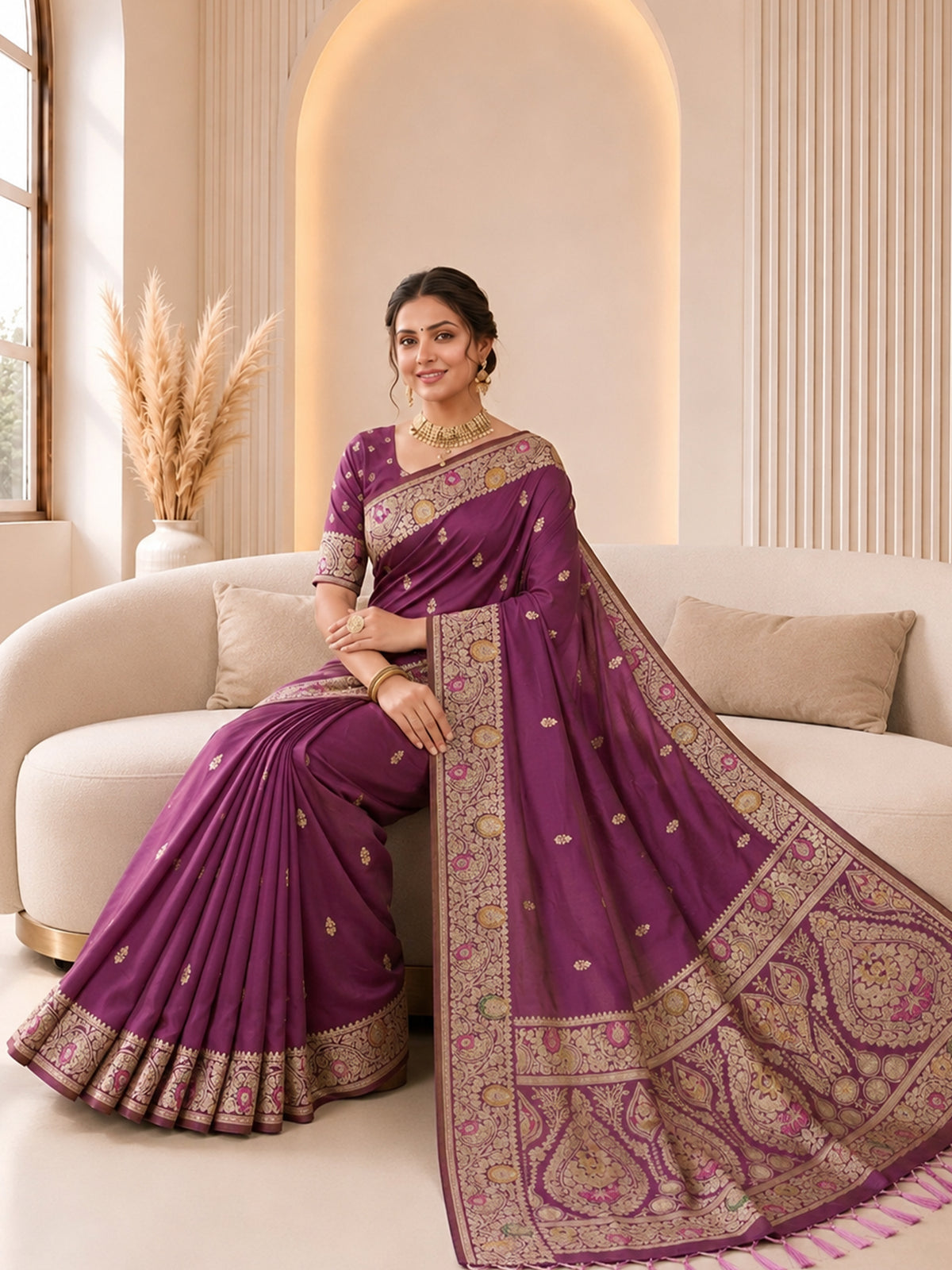 Women's Banarasi Silk Saree With Unstitched Blouse Piece