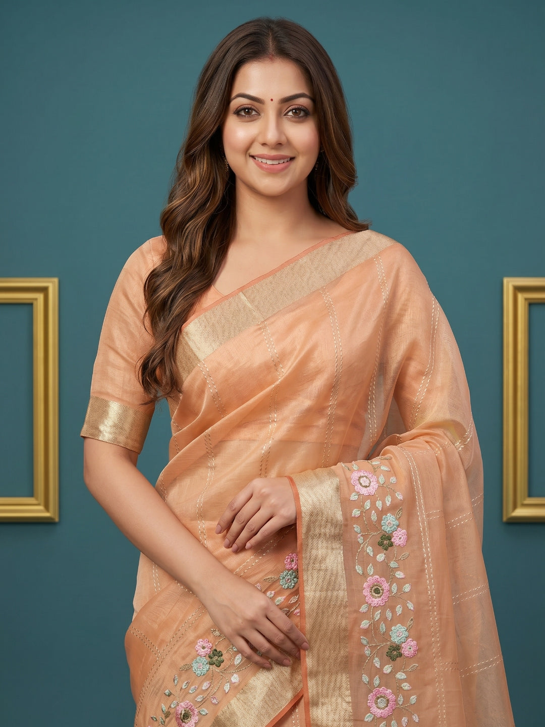 Women's Organza Tissue Silk Saree With Unstitched Blouse Piece