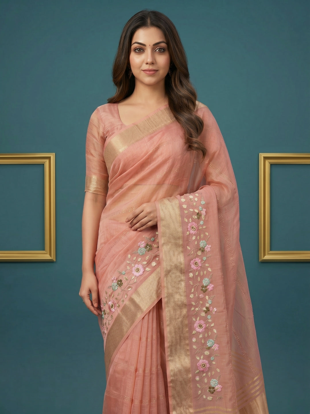 Women's Organza Tissue Silk Saree With Unstitched Blouse Piece