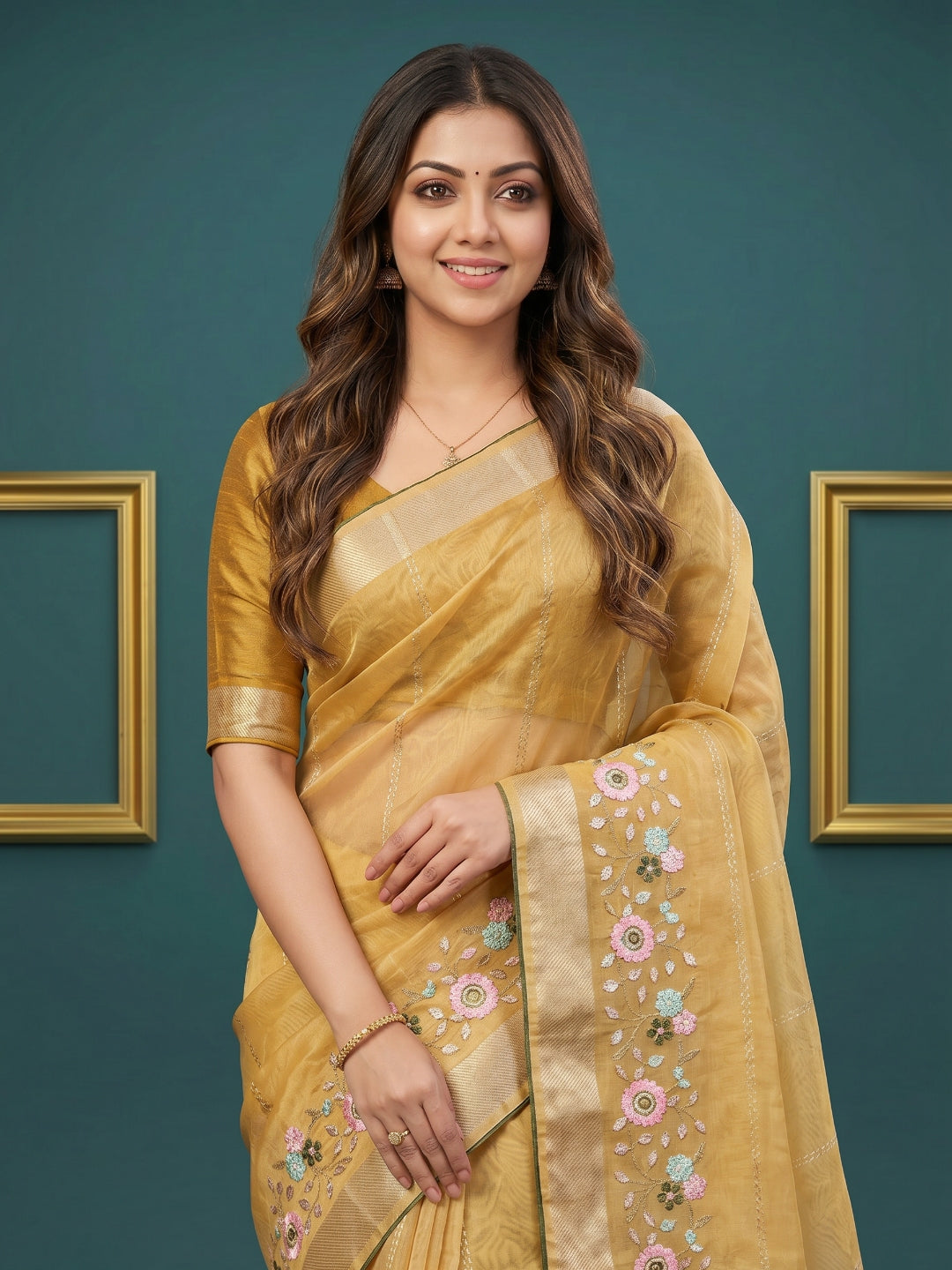 Women's Organza Tissue Silk Saree With Unstitched Blouse Piece