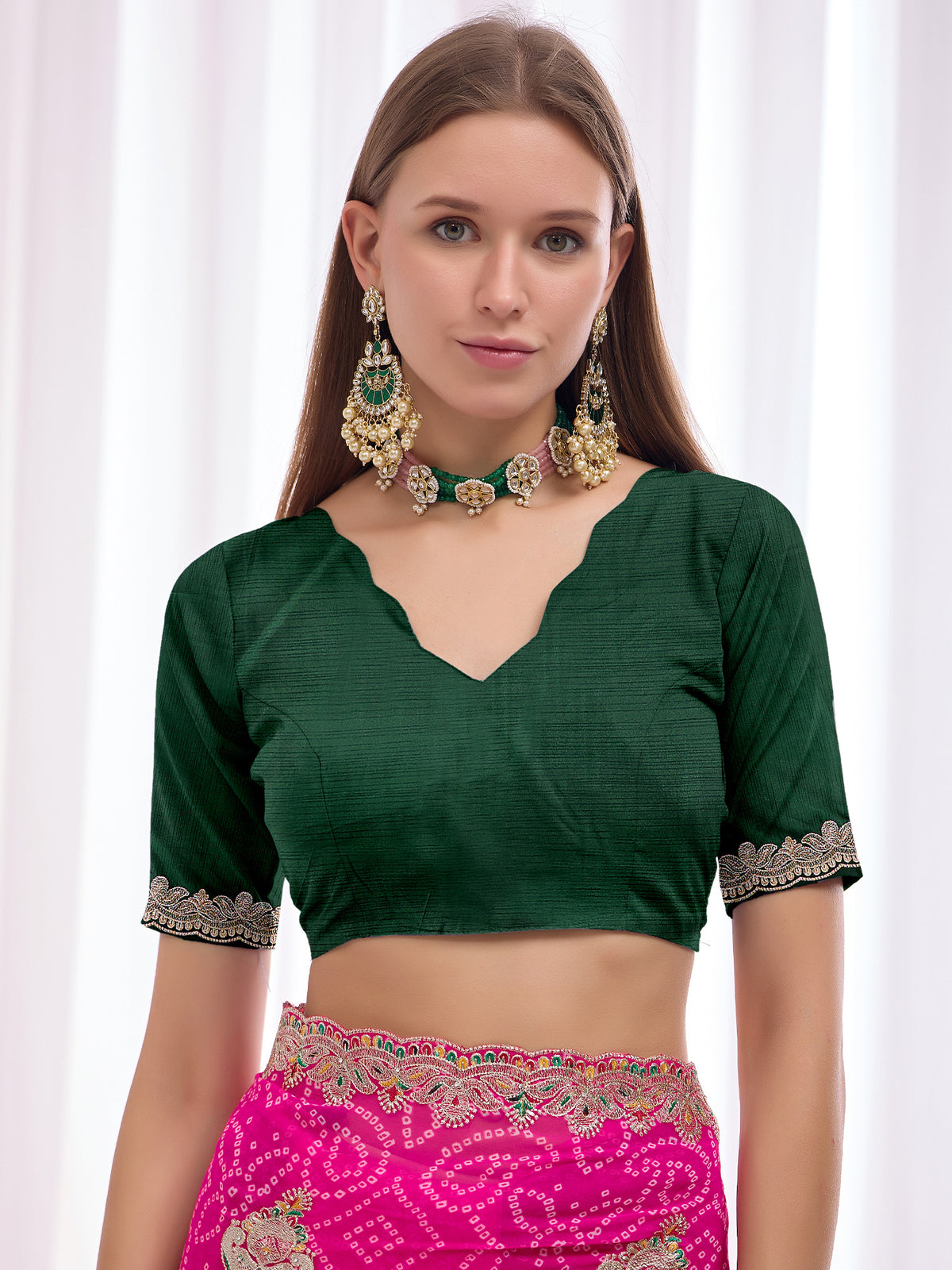 Women's Georgette Bandhani Saree With Unstitched Blouse Piece