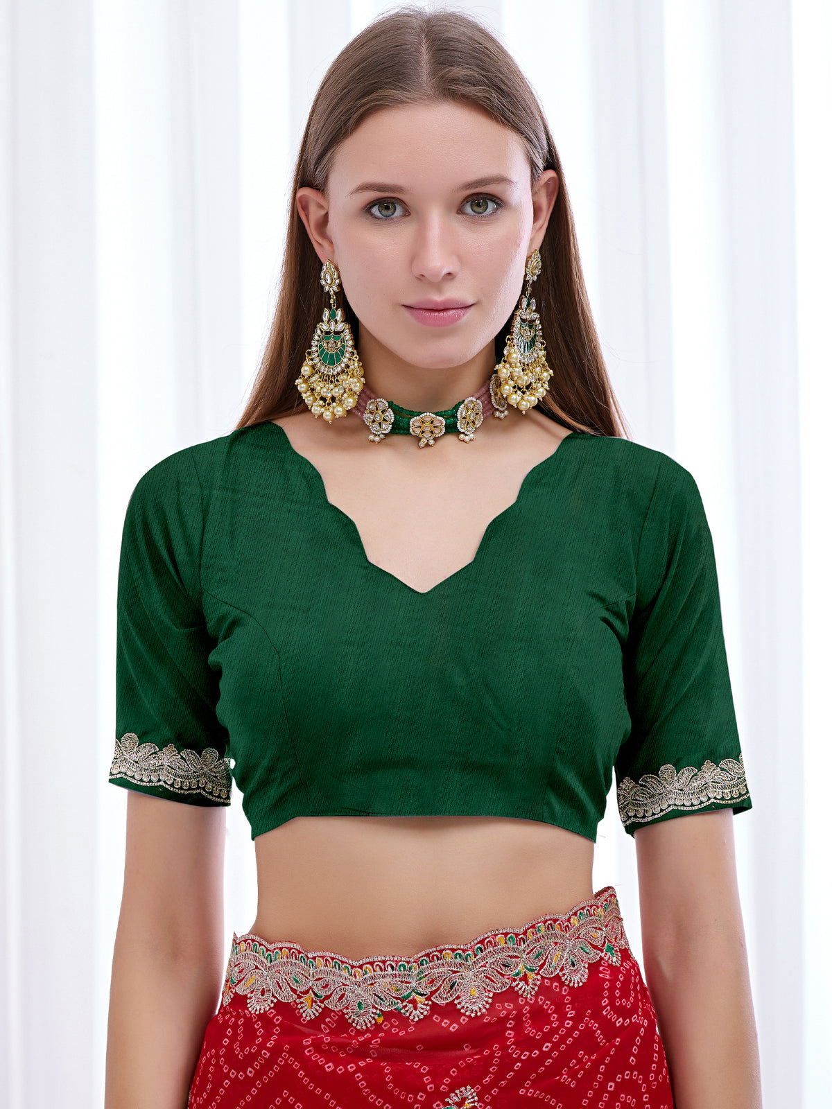 Women's Georgette Bandhani Saree With Unstitched Blouse Piece