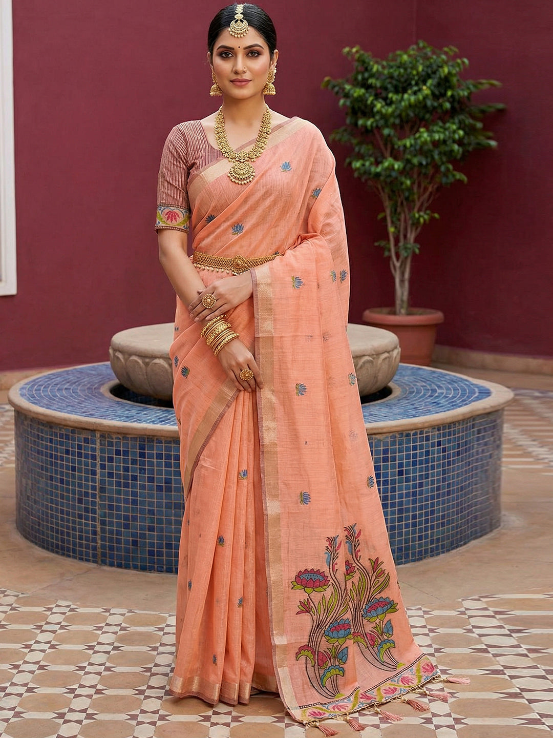 Women's Cotton Saree With Unstitched Blouse Piece