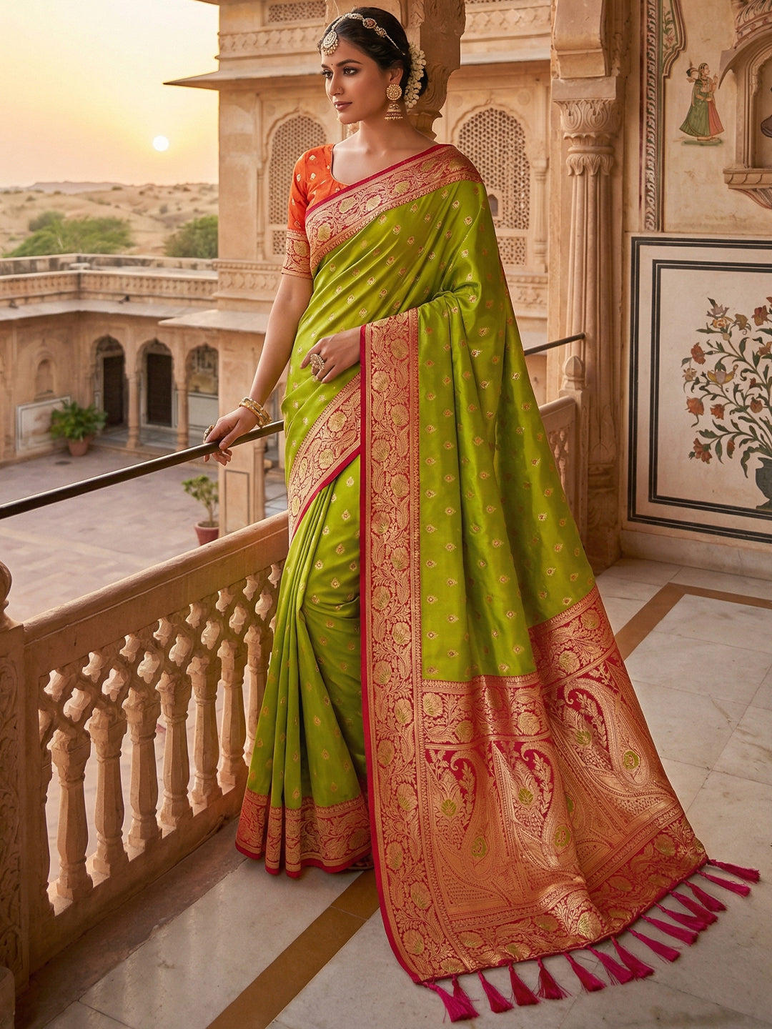 Women's Banarasi Silk Saree With Unstitched Blouse Piece
