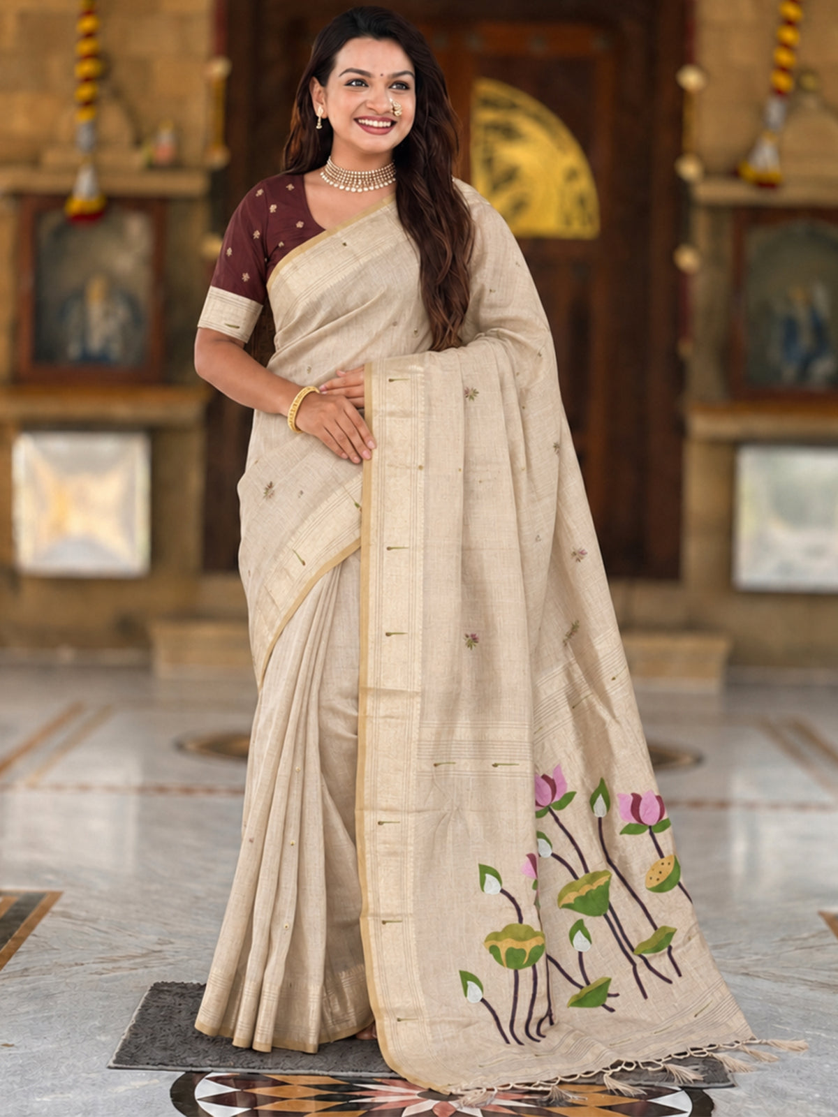 Women's Cotton Paithani Saree With Unstitched Blouse Piece