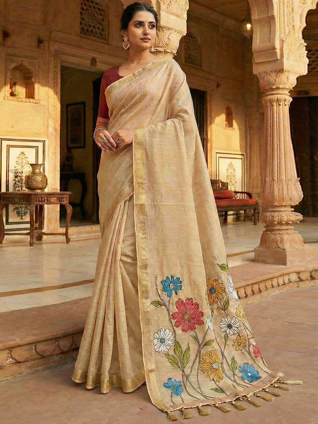 Women's Cotton Saree With Unstitched Blouse Piece