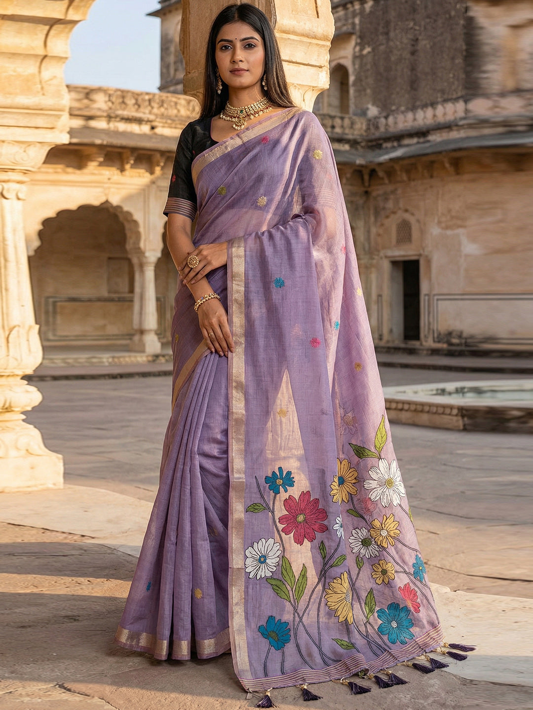 Women's Cotton Saree With Unstitched Blouse Piece