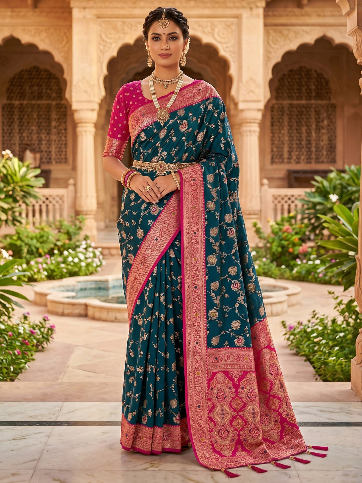 Women's Banarasi Silk Saree With Unstitched Blouse Piece