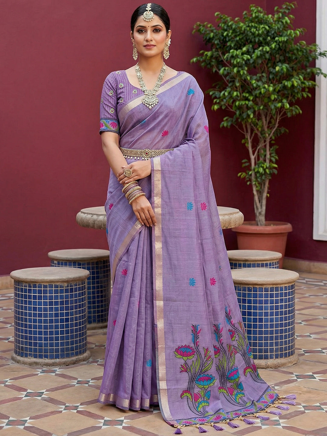 Women's Cotton Saree With Unstitched Blouse Piece