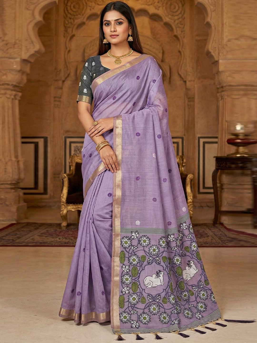 Women's Cotton Saree With Unstitched Blouse Piece