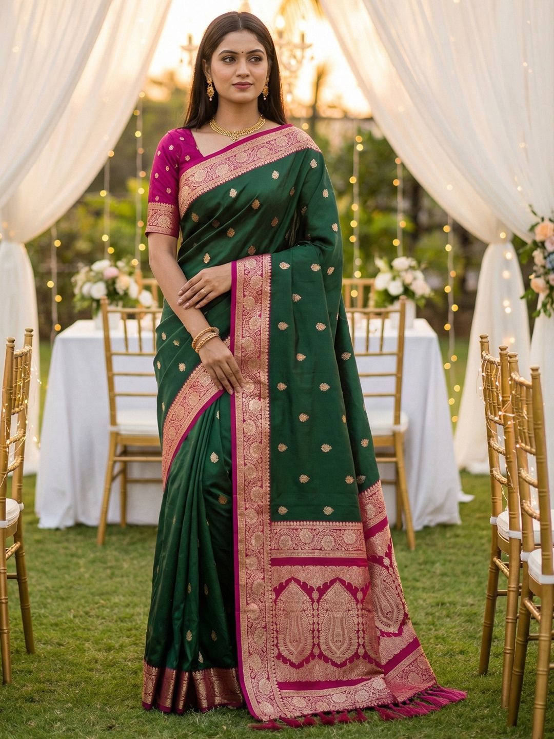 Women's Banarasi Silk Saree With Unstitched Blouse Piece