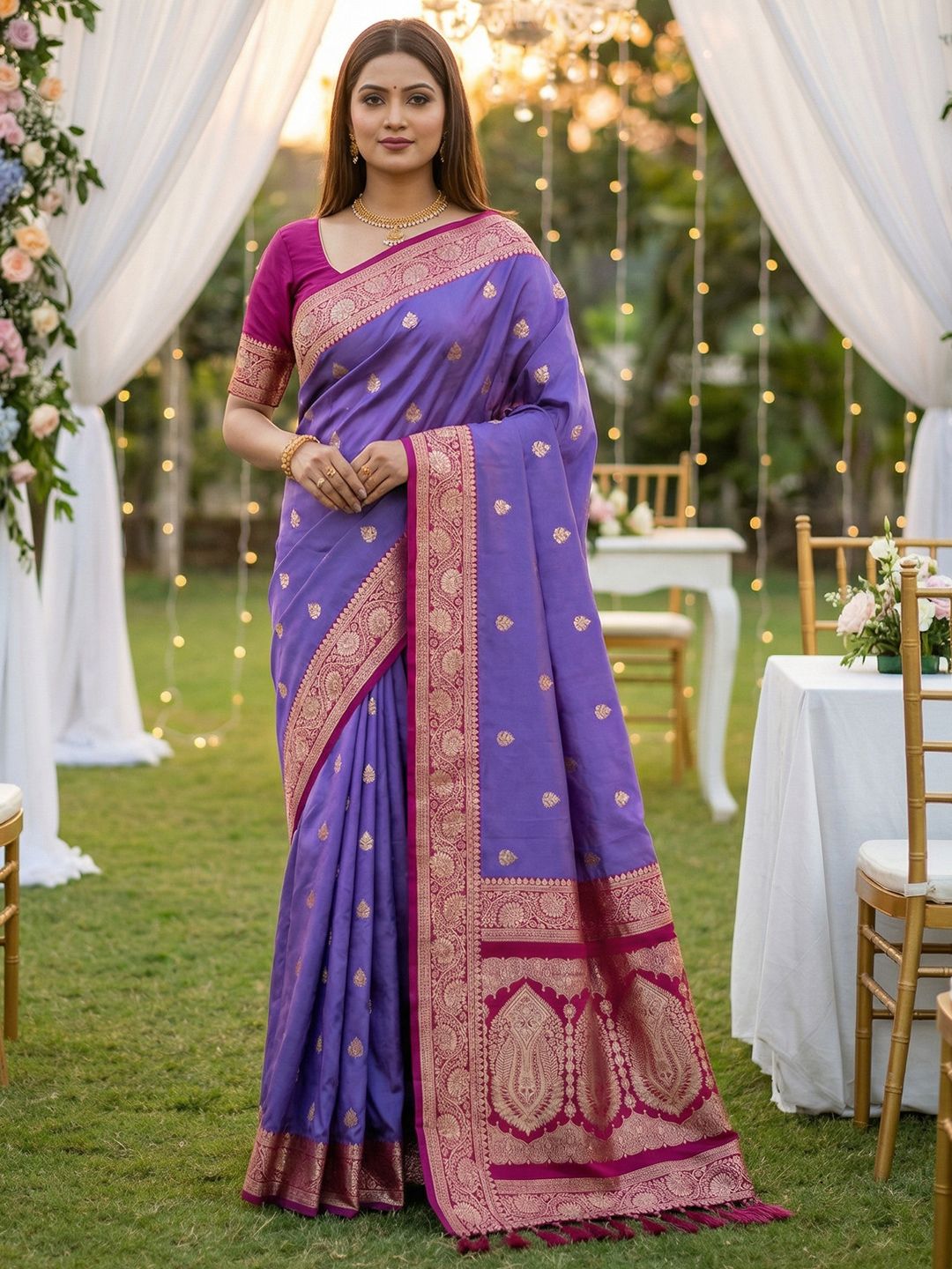 Women's Banarasi Silk Saree With Unstitched Blouse Piece