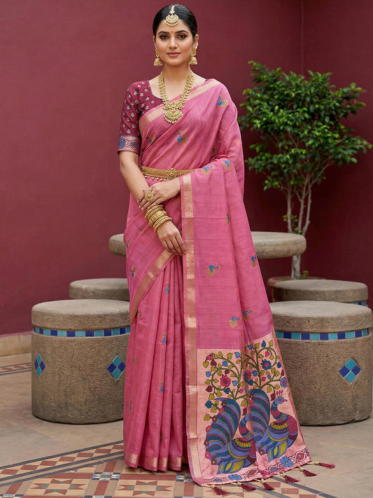 Women's Cotton Silk Saree With Unstitched Blouse Piece