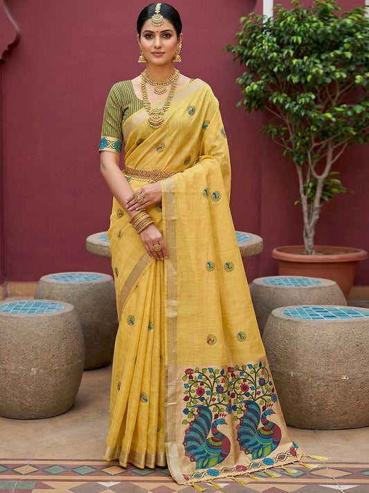 Women's Cotton Silk Saree With Unstitched Blouse Piece