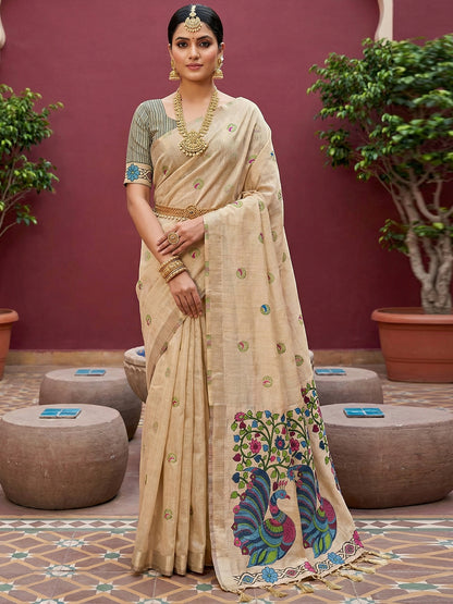 Women's Cotton Silk Saree With Unstitched Blouse Piece