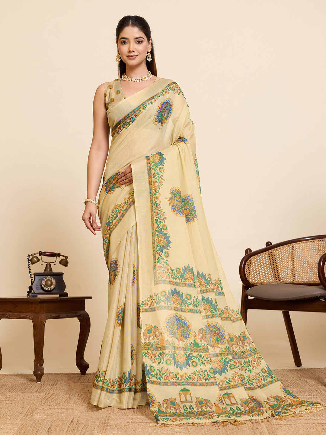 Women's Linen Saree With Unstitched Blouse Piece