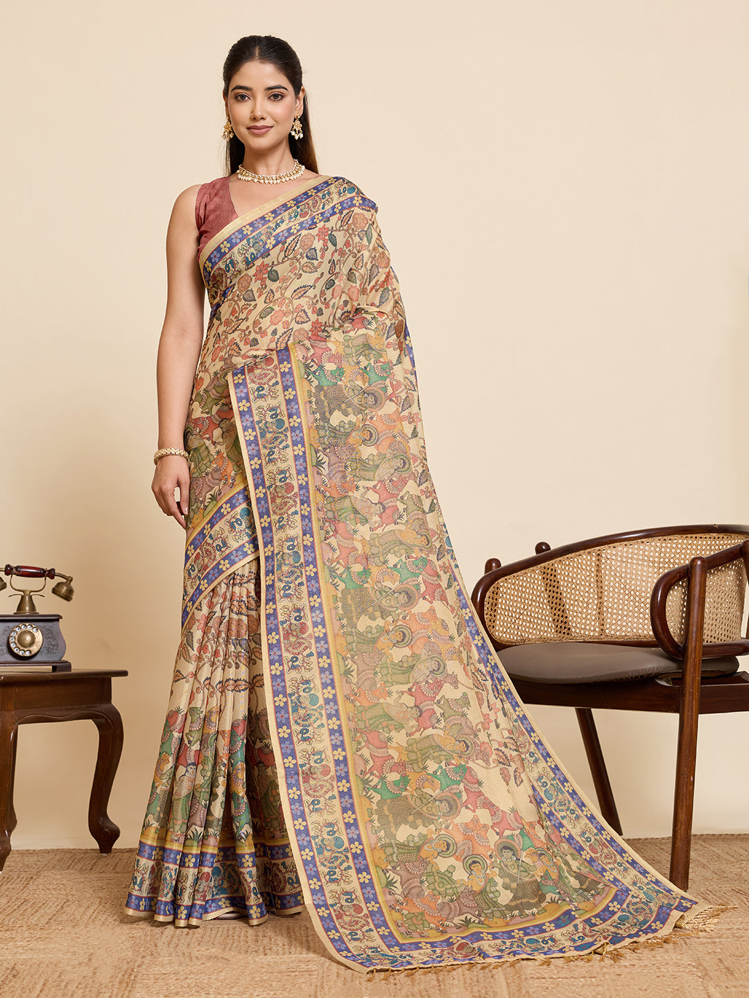 Women's Linen Saree With Unstitched Blouse Piece