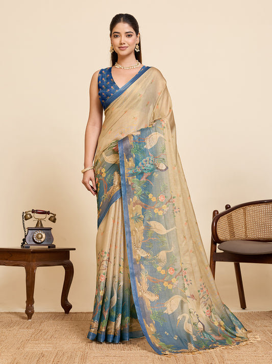 Women's Linen Saree With Unstitched Blouse Piece