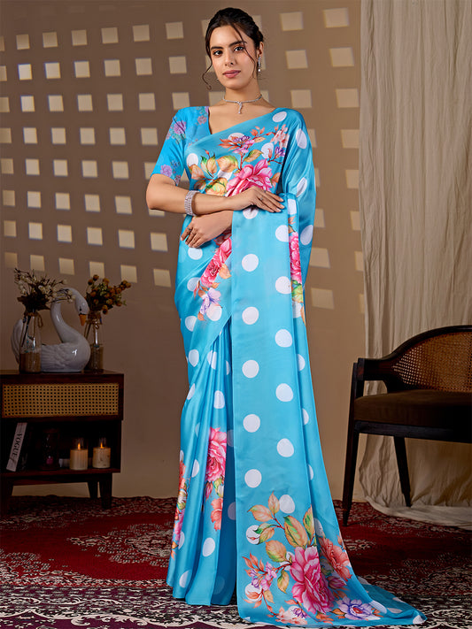 Women's Satin Georgette Saree With Unstitched Blouse Piece