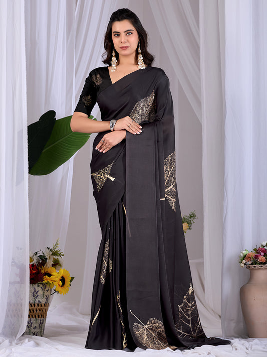 Women's Satin Georgette Saree With Unstitched Blouse Piece