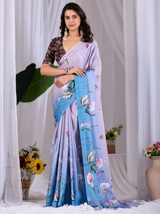 Women's Satin Georgette Saree With Unstitched Blouse Piece