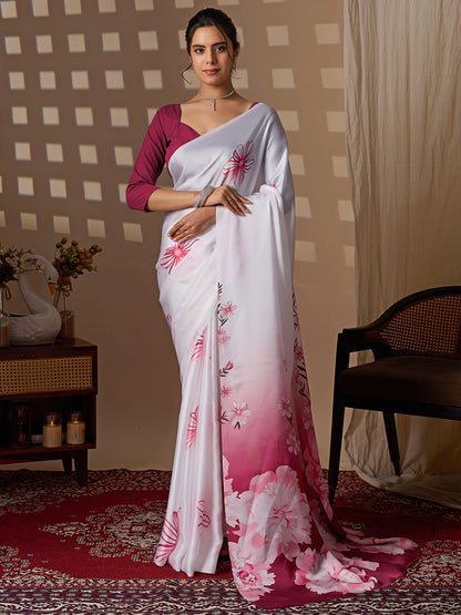 Women's Satin Georgette Saree With Unstitched Blouse Piece