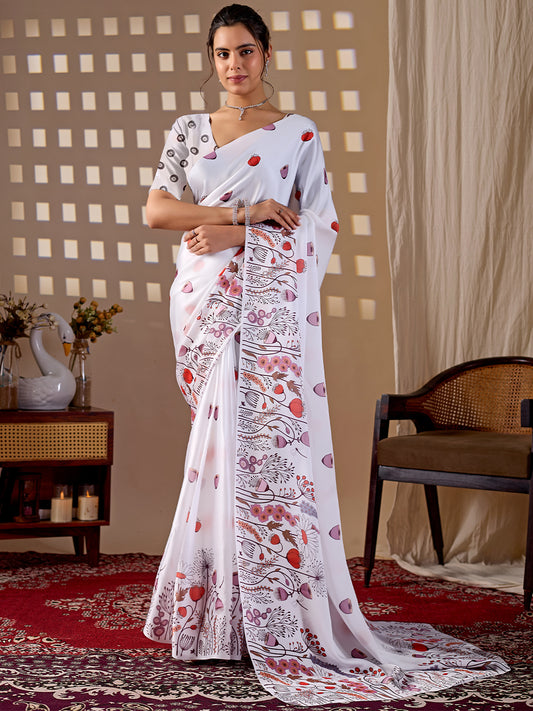 Women's Satin Georgette Saree With Unstitched Blouse Piece