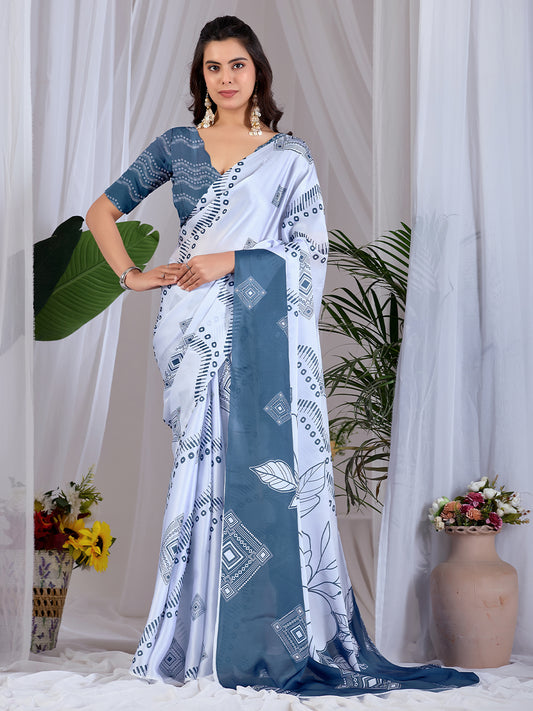 Women's Satin Georgette Saree With Unstitched Blouse Piece